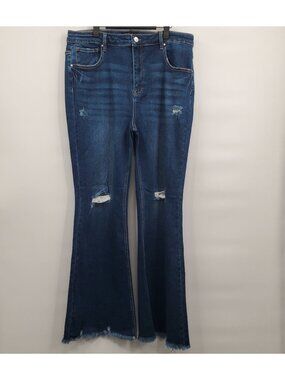 Risen Bentley High Rise Flare Jeans Denim Pants Women Size 2XL NWT Distressed